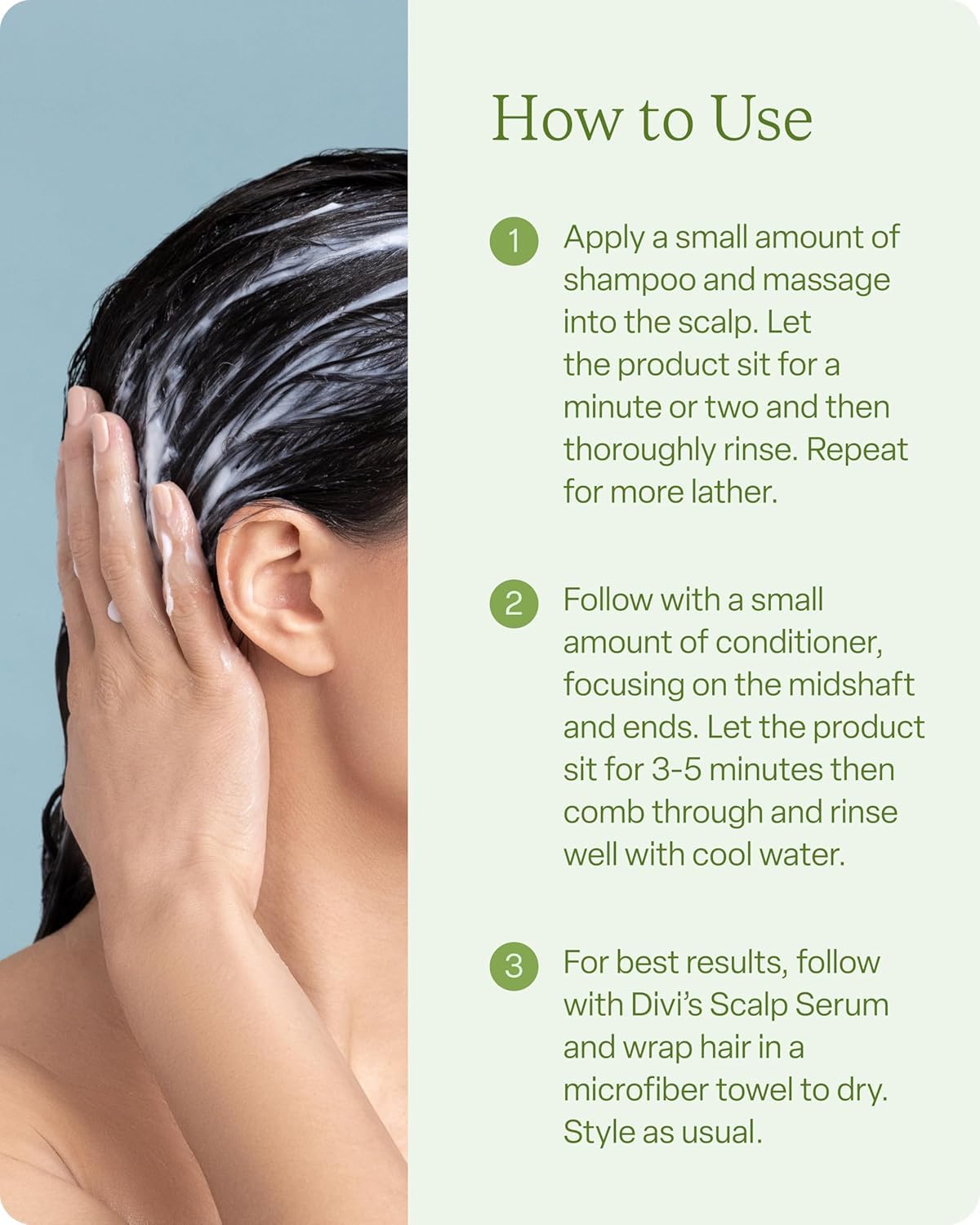 Divi scalp serum bottle emphasizing scalp nourishment and fuller-looking hair