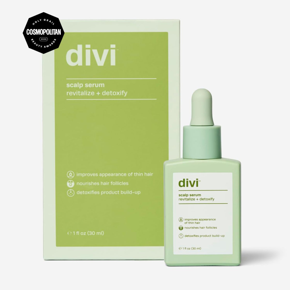 divi scalp serum single droplet highlighting lightweight, non-greasy feel
