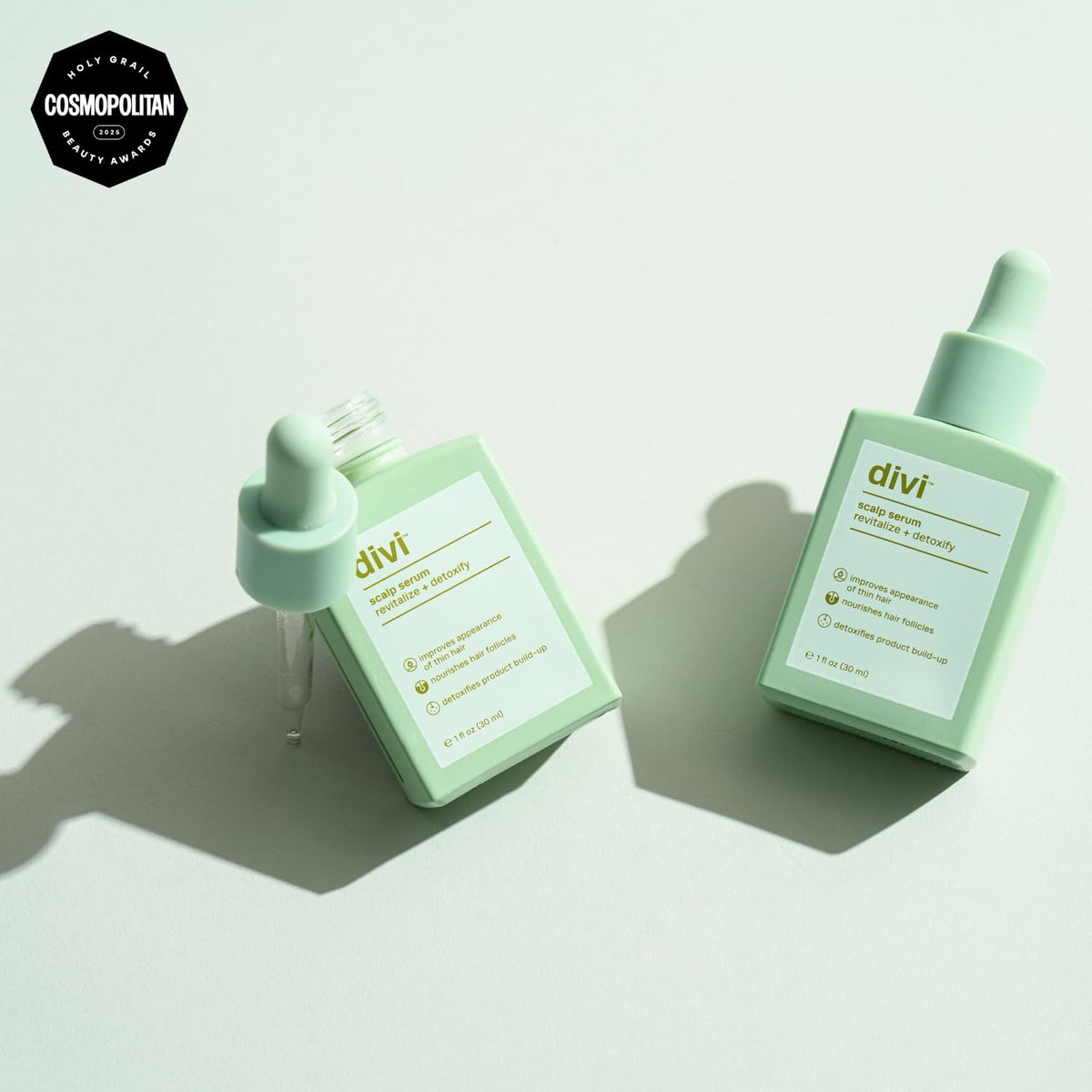 divi dropper dispensing serum from bottle, highlights precise application benefit