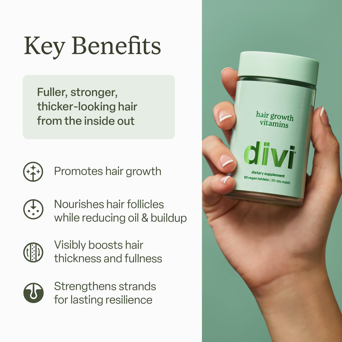 divi hair vitamins tablets close-up showing smooth finish benefit