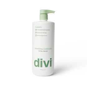 Divi volumizing conditioner front packaging showing 1L size and benefits