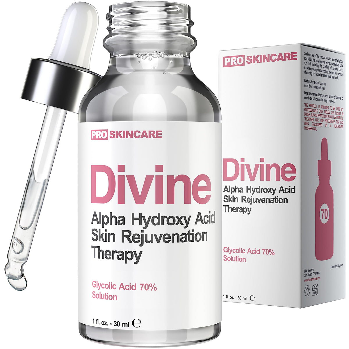 Divine Derriere bottle front view showing professional-strength peel and clear formulation benefit