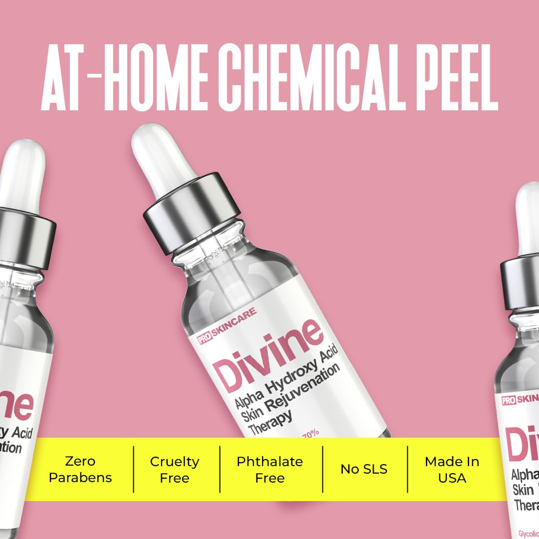 Divine Derriere bottle beside ingredient list emphasizing high glycolic content for effective exfoliation