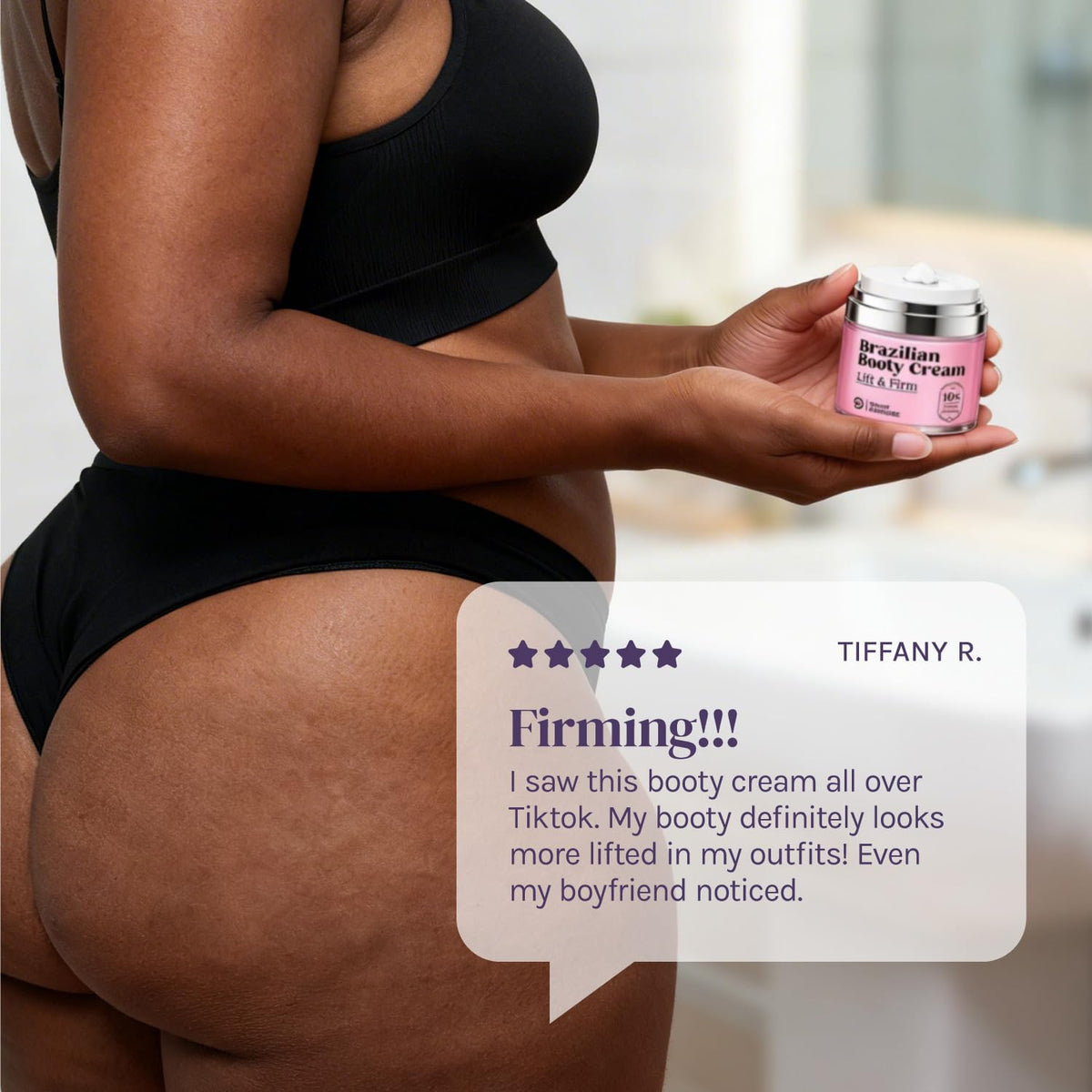 Divine Derriere on bathroom shelf lifestyle scene encouraging daily use