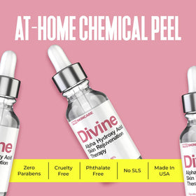 Divine Derriere dropper applying peel to skin illustrating controlled application benefit