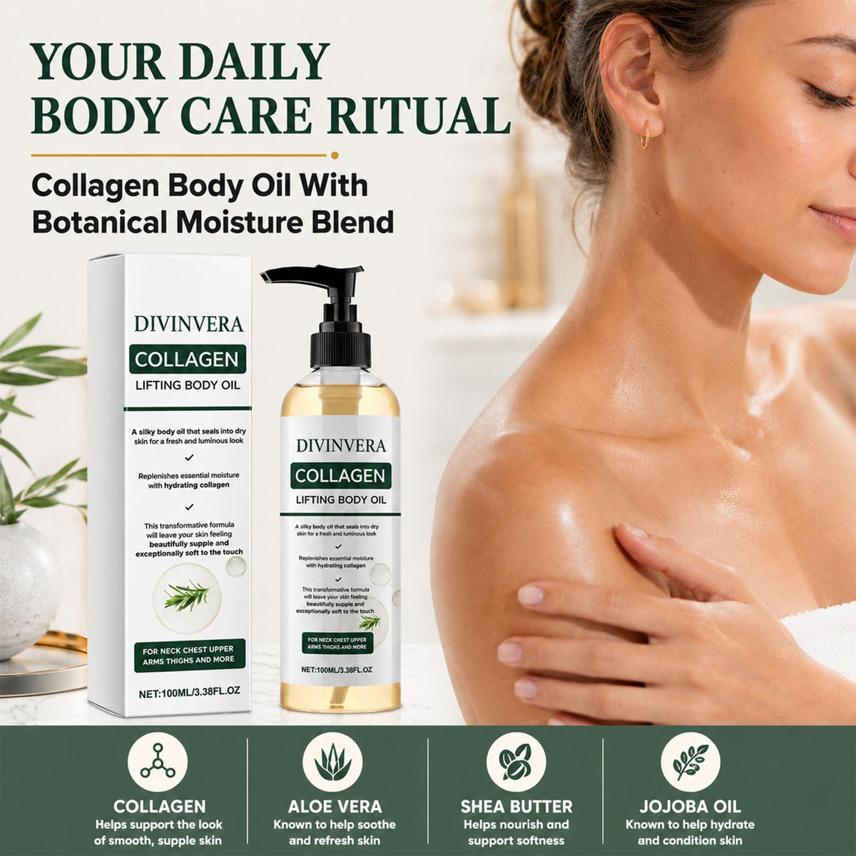 Divinvera oil pouring texture demonstrating lightweight absorption