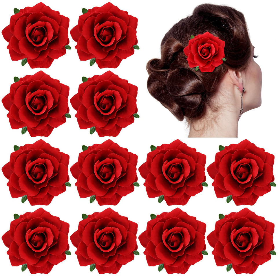 Dizila front view of 12-pack red rose brooches showing bold color and packaging benefit: easy gifting