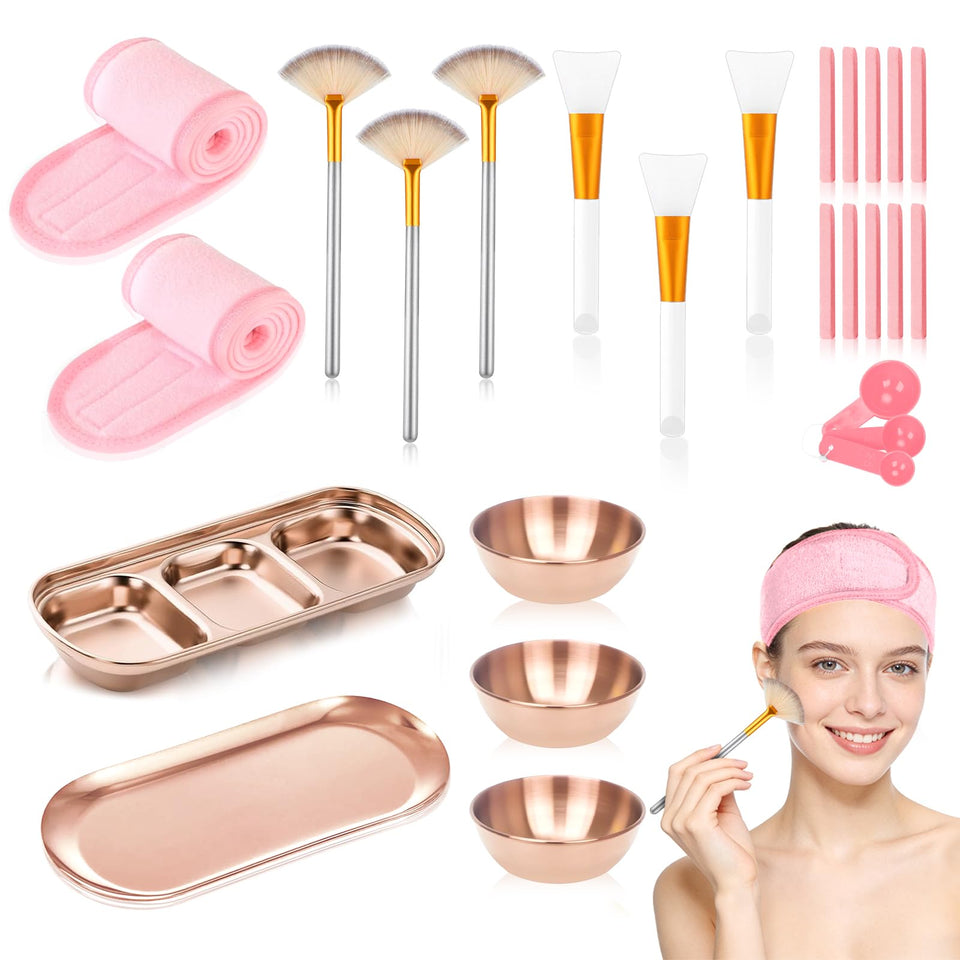DLUGOPIS front view of rose gold tray and full tool set for neat storage