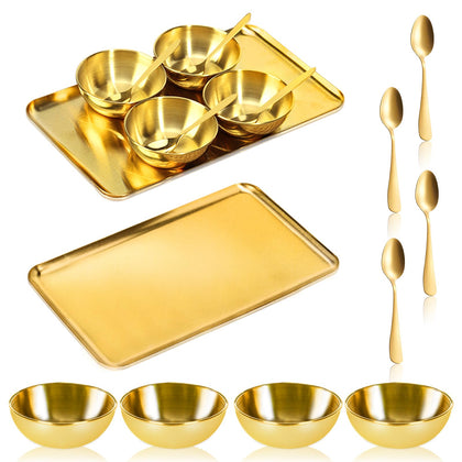 DLUGOPIS gold facial tray front view showing organized presentation and tidy storage