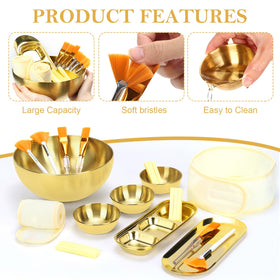 DLUGOPIS detailed view of gold fan brushes for light, even serum and mask application