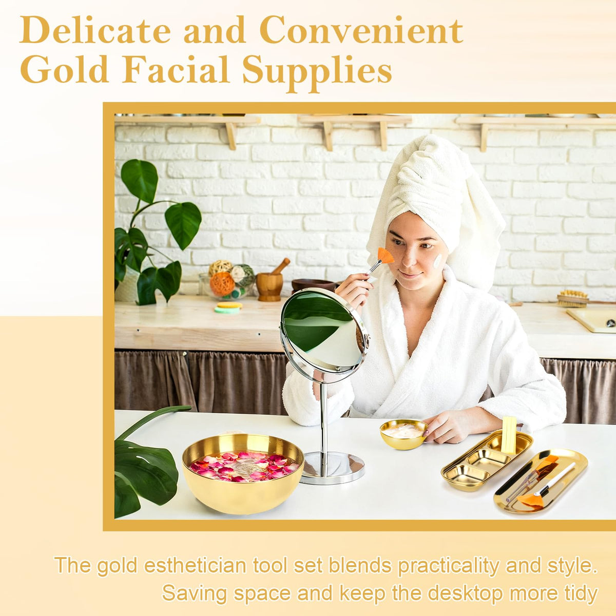 DLUGOPIS large 54oz gold facial bowl shown next to measuring cup for scale and capacity