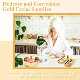 DLUGOPIS large 54oz gold facial bowl shown next to measuring cup for scale and capacity