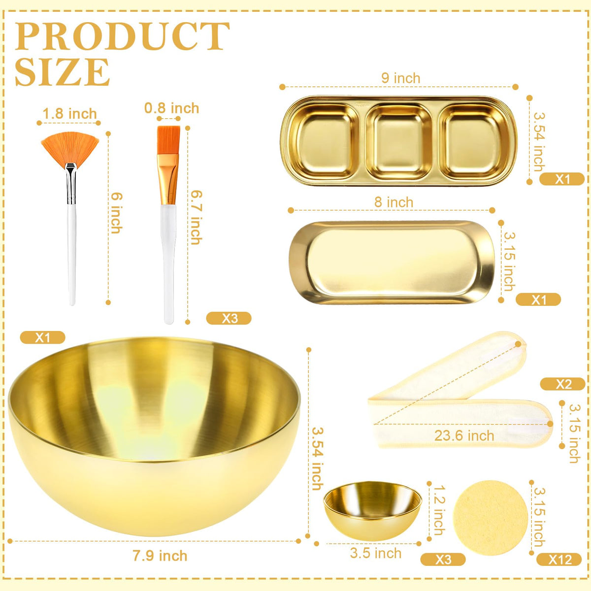 DLUGOPIS close-up of gold stainless steel mixing bowls for clean, stable mask mixing