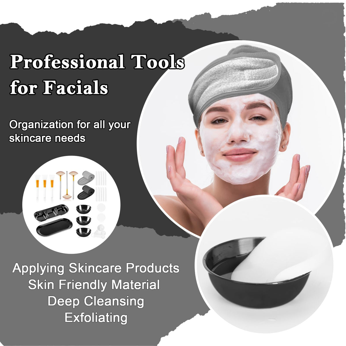 DLUGOPIS adjustable headbands with tray in-use keeping hair back and improving treatment efficiency