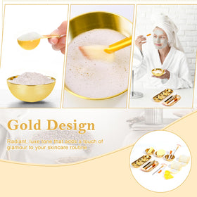 DLUGOPIS measuring spoons beside facial sponges for precise dosing and gentle blending