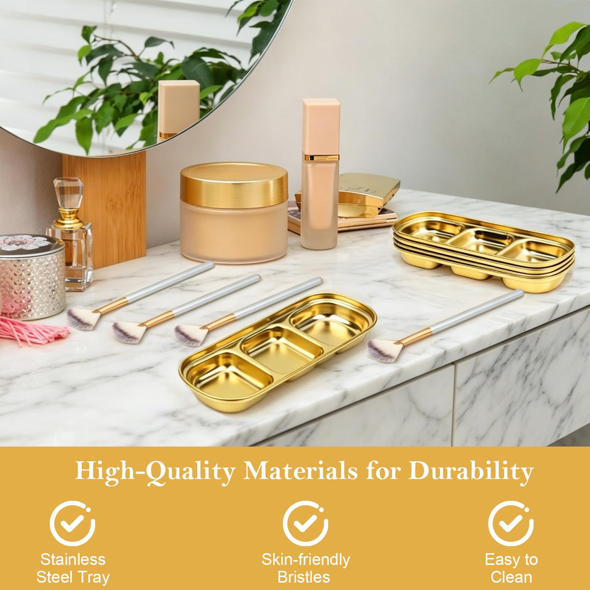 DLUGOPIS salon setup with trays and brushes, elevates professional presentation