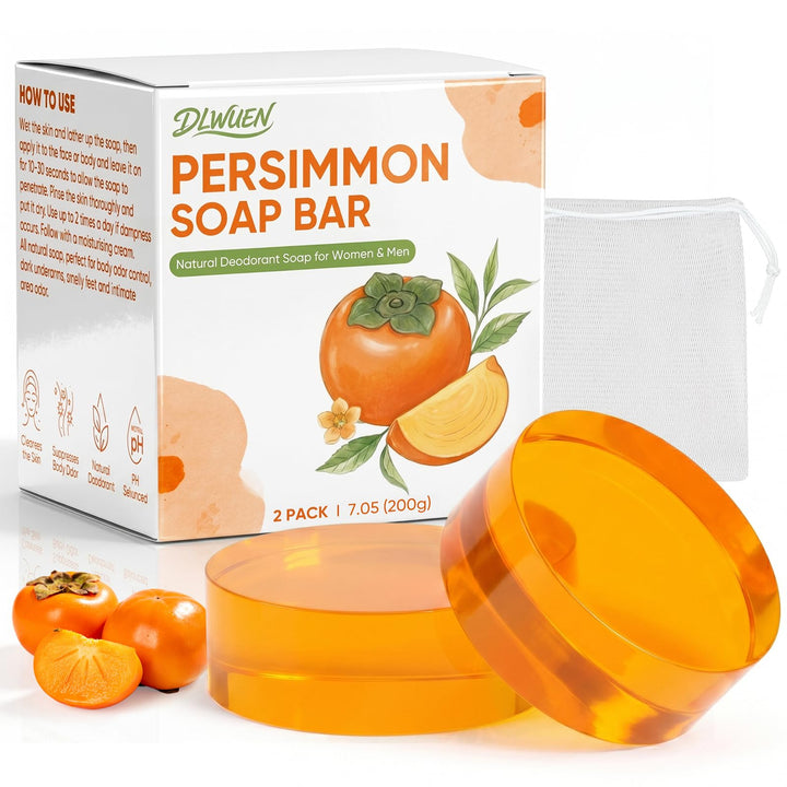 DLWUEN round persimmon soap front packaging showing natural deodorant benefits