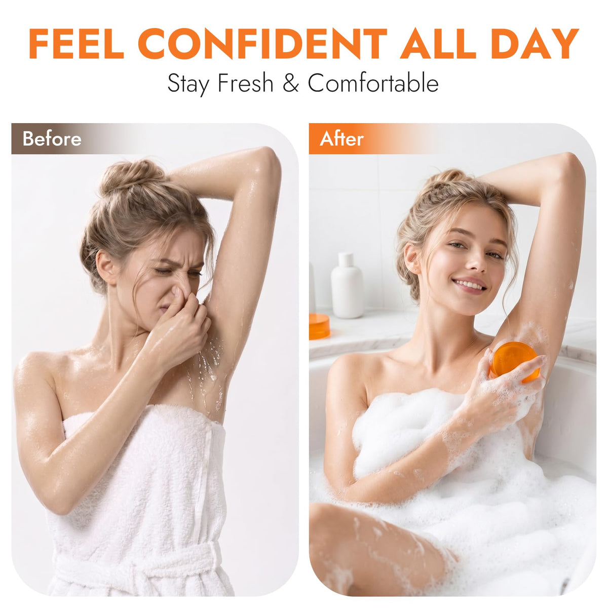 DLWUEN soap bar beside bath setup illustrating long-lasting freshness routine