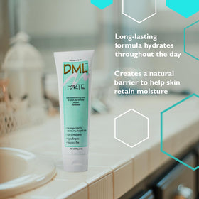 Applying DML to face showing gentleness for sensitive facial skin and daily hydration