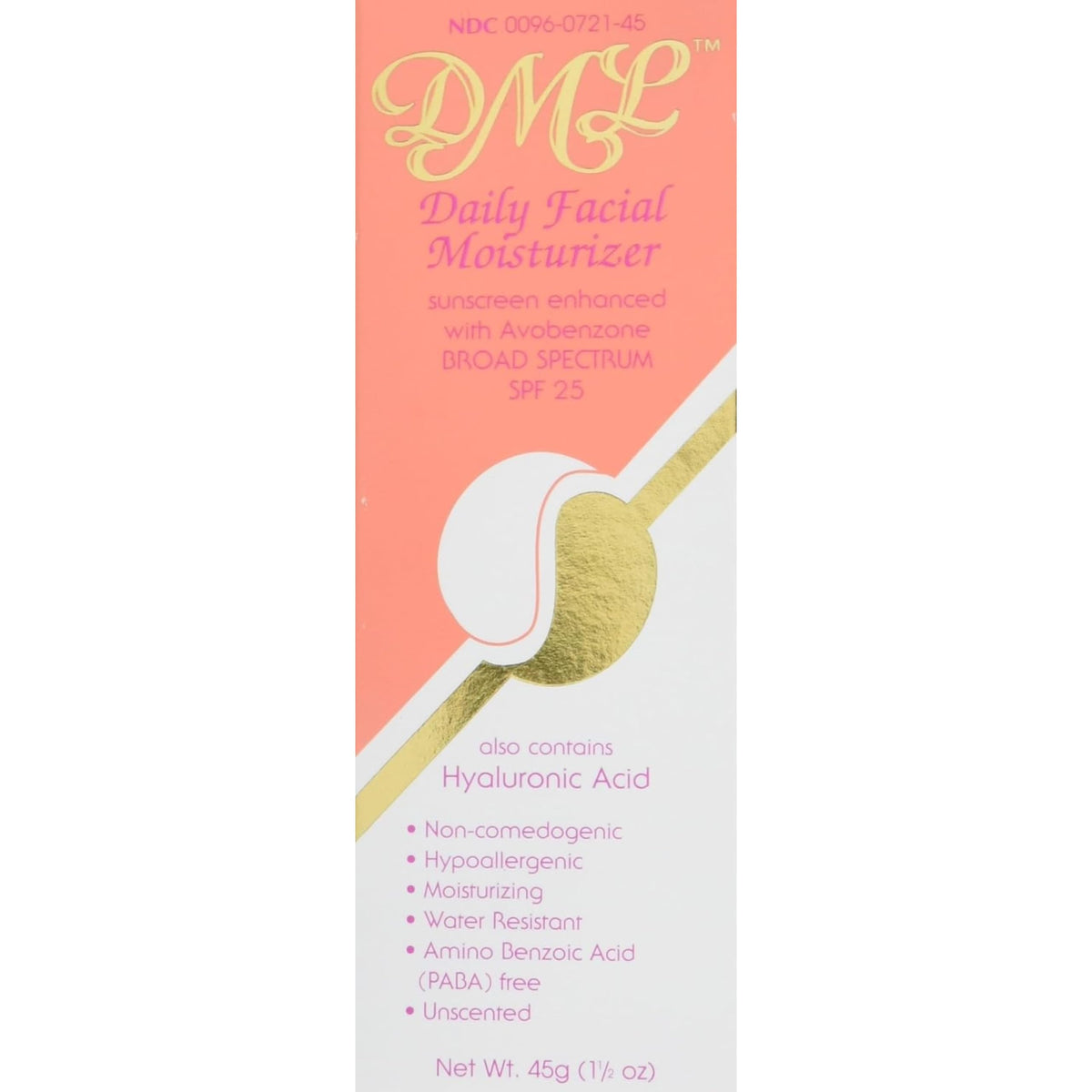 DML front packaging showing 1.5 oz tube and SPF benefit