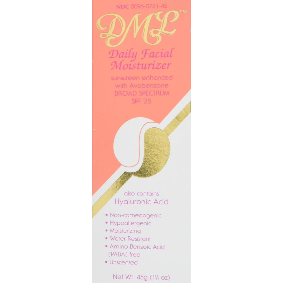 DML front packaging showing 1.5 oz tube and SPF benefit