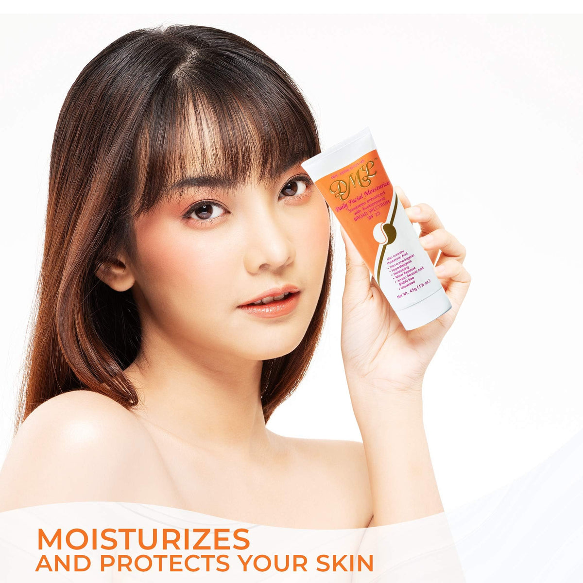 DML product label detail highlighting ingredients and usage benefits