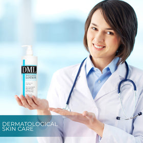 Close-up of DML lotion texture showing smooth, fast-absorbing finish