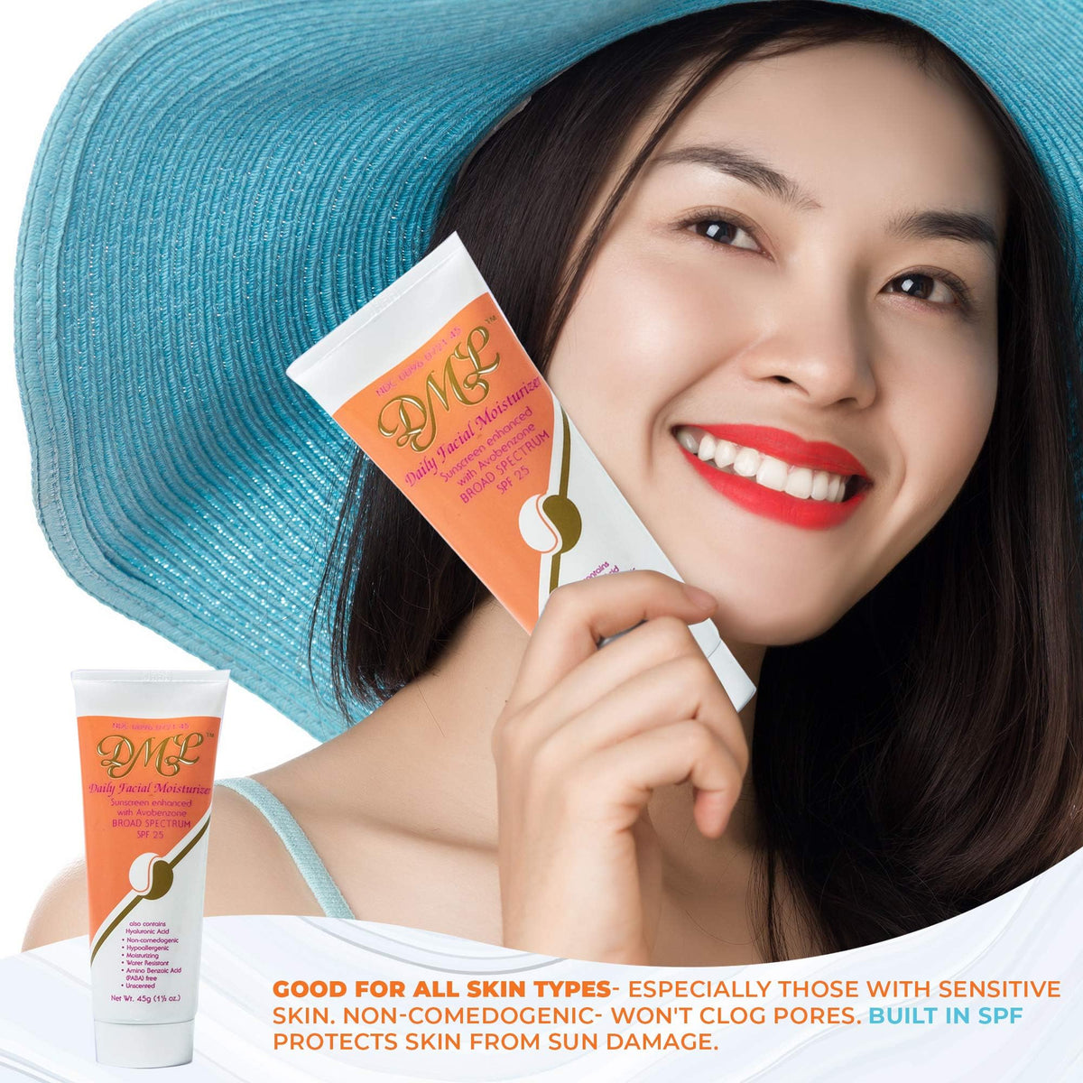 DML 1.5 oz tube in a travel bag for convenient sun protection