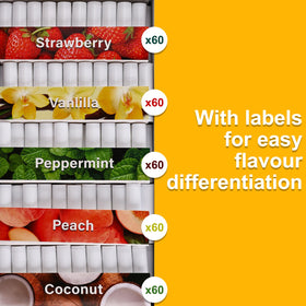 DMSKY close-up of five flavored balm tops showing color variation and selection benefit