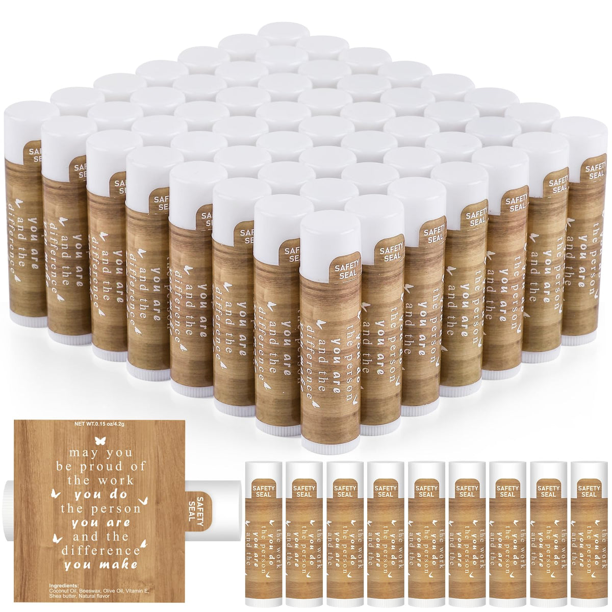 Dmsky front packaging showing 60 lip balms and value gift set benefit
