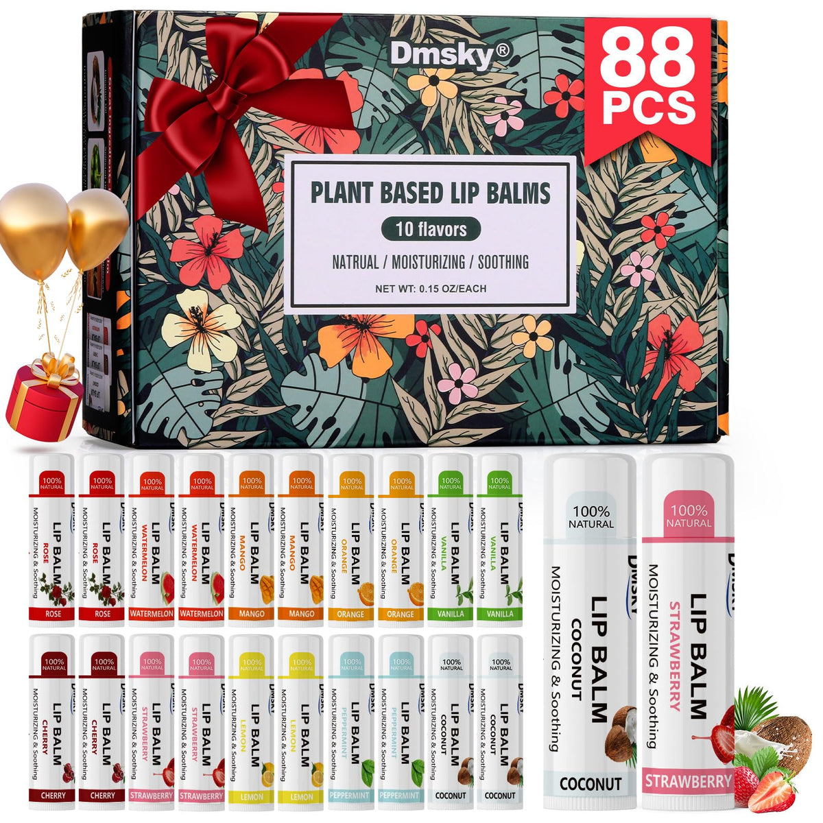 Dmsky front packaging showing the 88-pack and flavor variety benefits