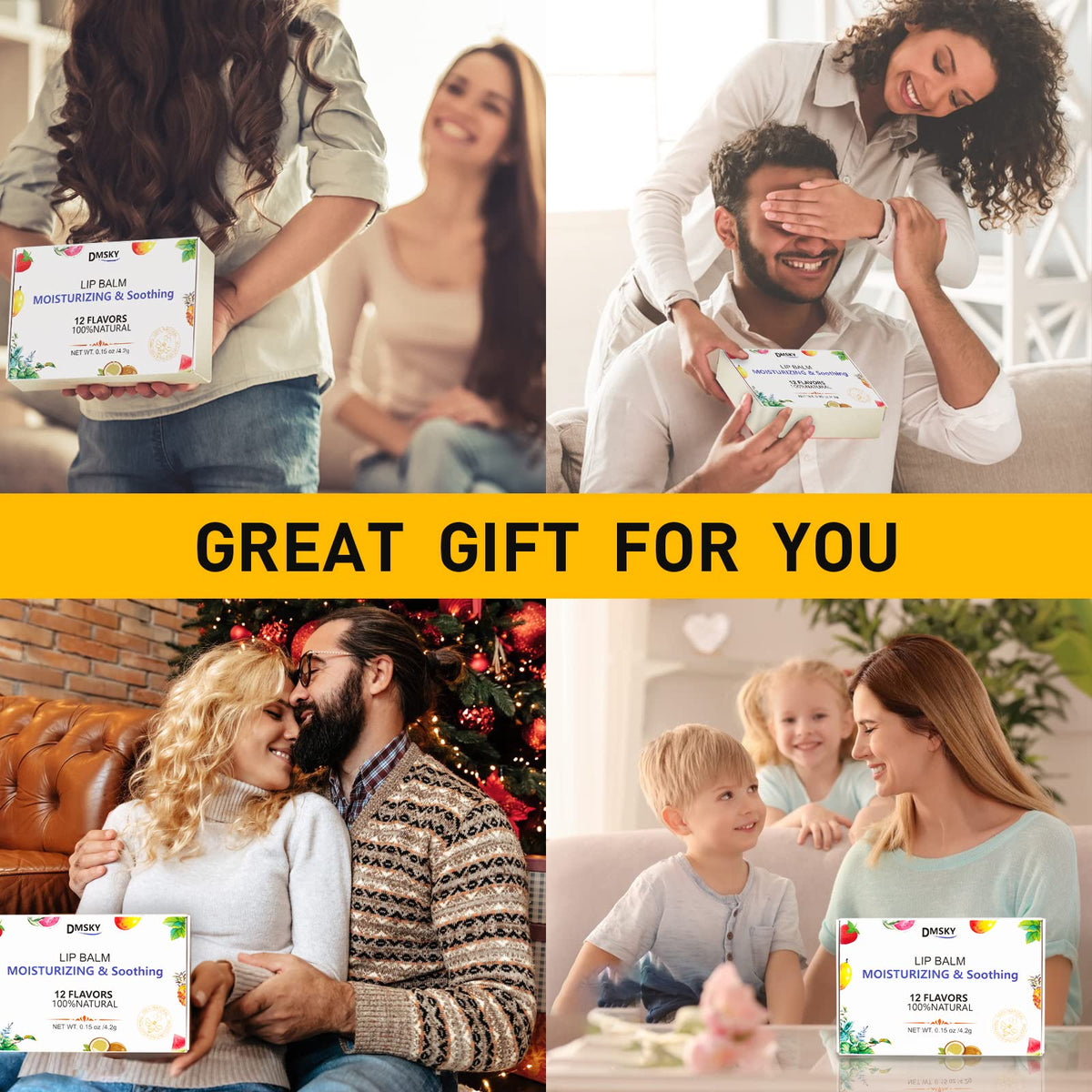 DMSKY lip balms arranged in gift bags showing perfect event favor presentation