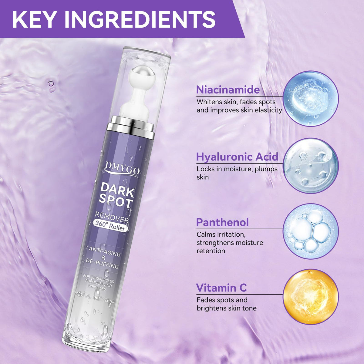 DMYGO 360° roller close-up applying serum, precise targeted treatment