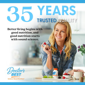 Doctor's Best supplement bottle on bathroom counter signaling daily routine