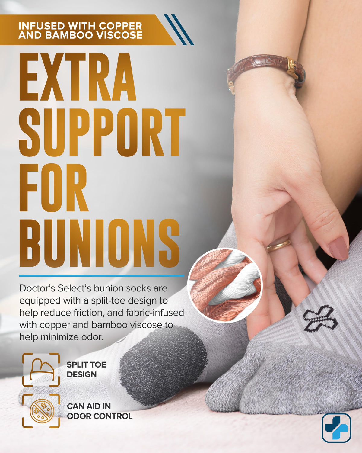 Doctor's Select close-up of gel cushion protecting bunion area for pressure relief