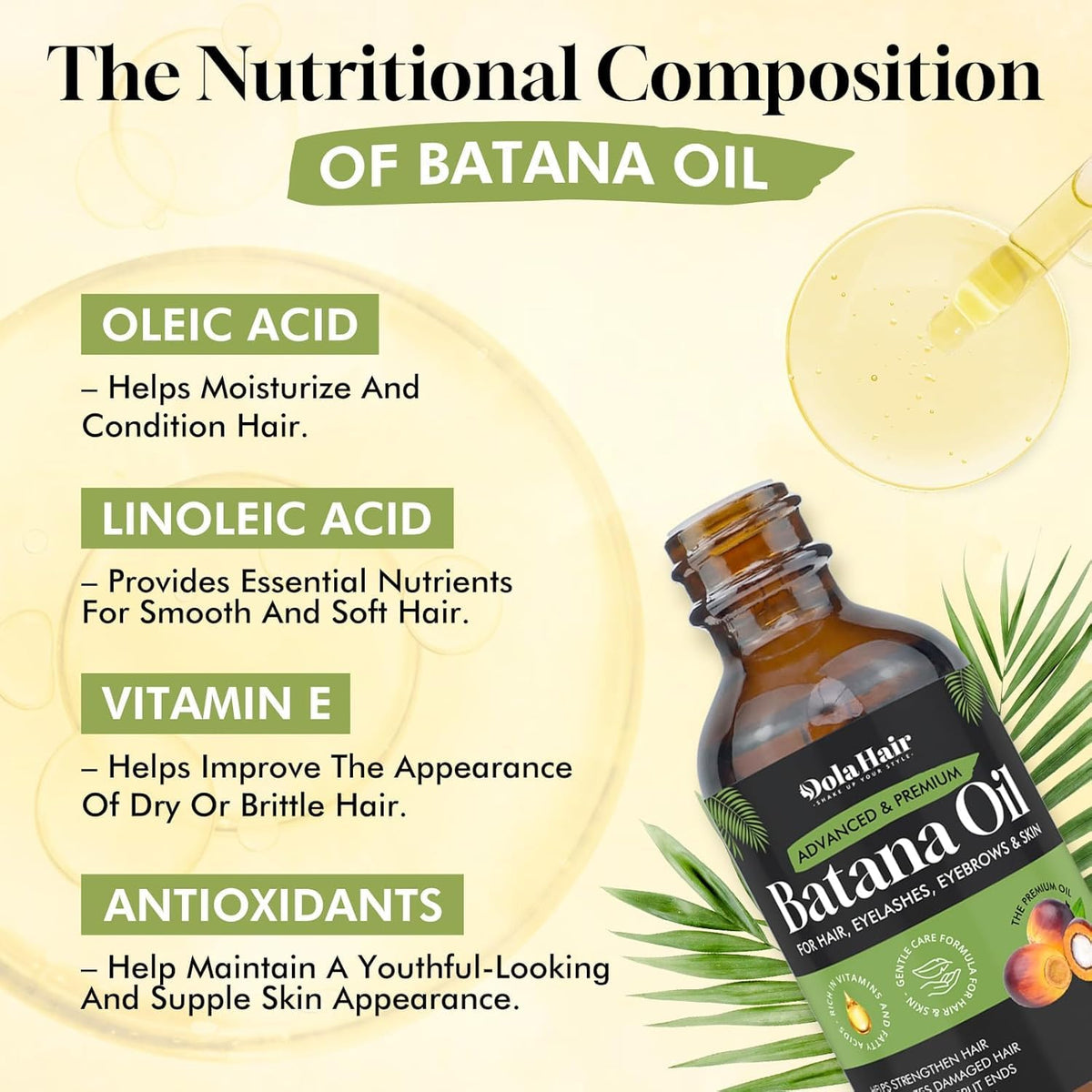 Dolahair oil pouring a drop to demonstrate lightweight texture for easy dosing