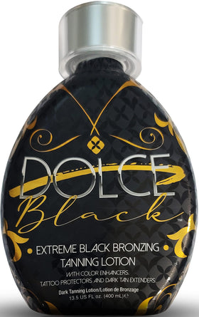 Dolce Black before and after on skin showing deeper natural bronze