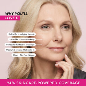 DOLL 10 application on cheek detail demonstrating natural, pore-blurring effect