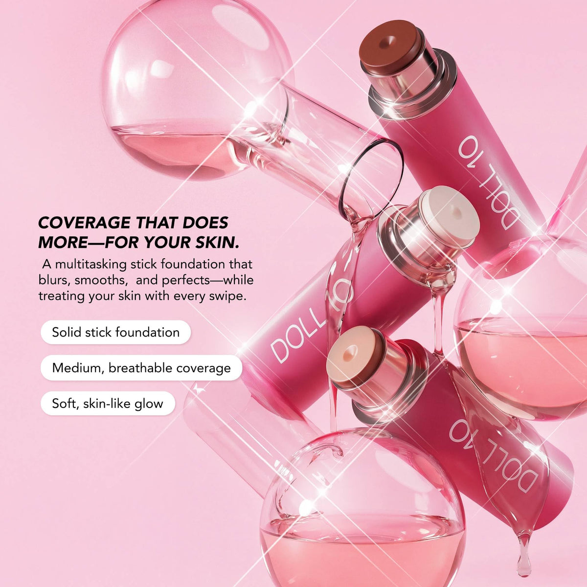 DOLL 10 open stick label view showing branding and clean-beauty credentials