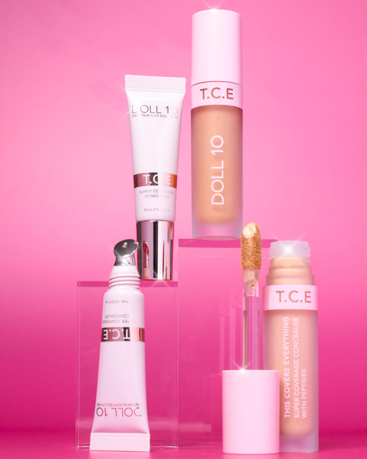 DOLL 10 T.C.E in use under-eye demonstrating brightening effect and concealment