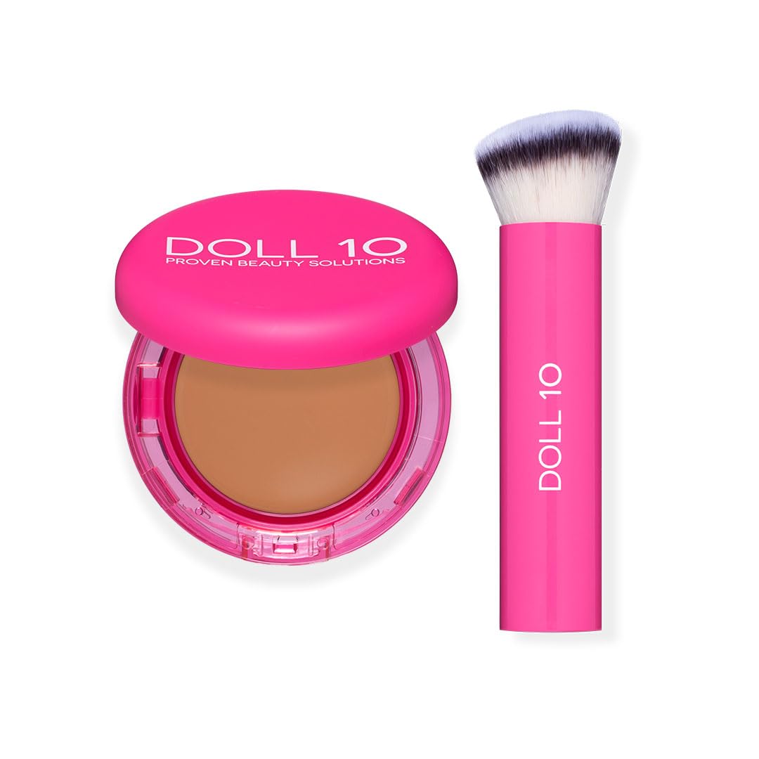 DOLL 10 Peptide Bounce Balm front packaging showing product and brush for seamless coverage