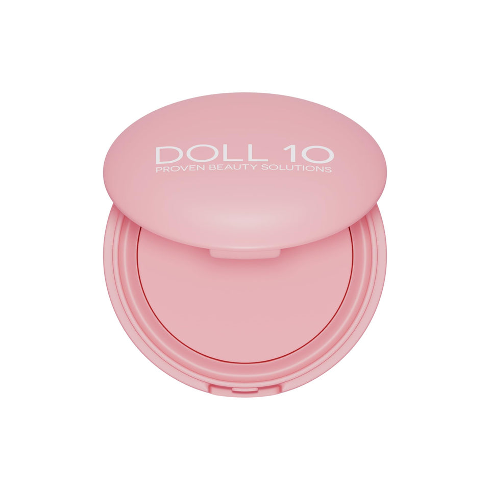DOLL 10 front compact view showing portable brightening powder and sleek packaging benefit
