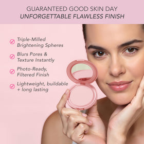 DOLL 10 lifestyle vanity scene with compact ready for everyday touch-ups and glow