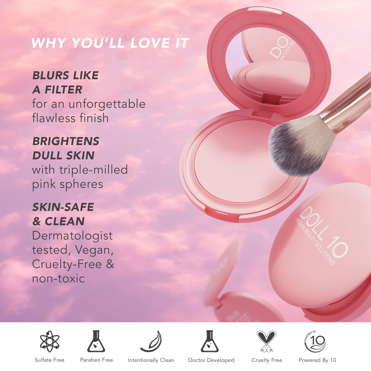 DOLL 10 under-eye demo using powder to reduce shine and brighten the under-eye area
