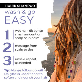 Dollylocks in-shower on textured locs demonstrating gentle cleansing action