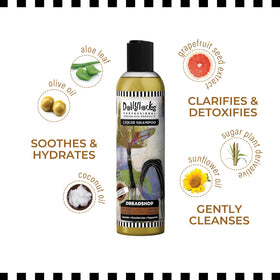 Dollylocks ingredient label and recycled packaging emphasizing ethical sourcing