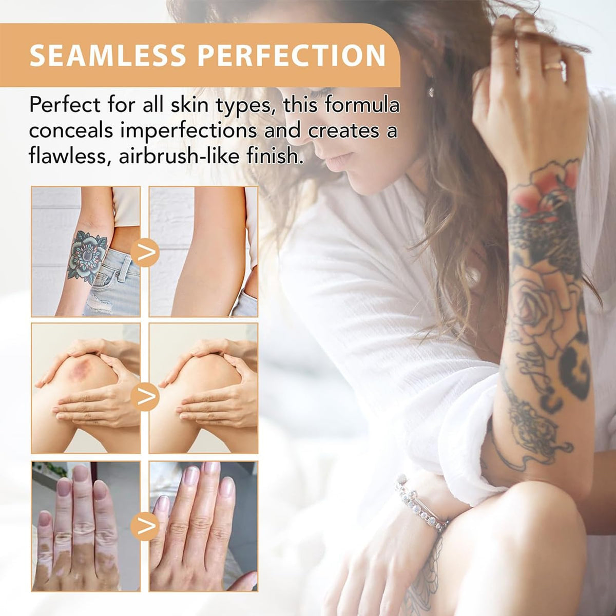Applying Domality with sponge for even coverage and tattoo concealment benefit