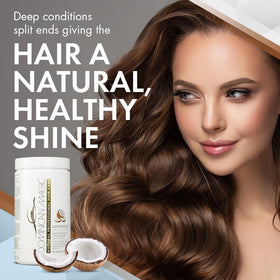 Dominican Magic being applied to hair in hands demonstrating easy spread and hydration
