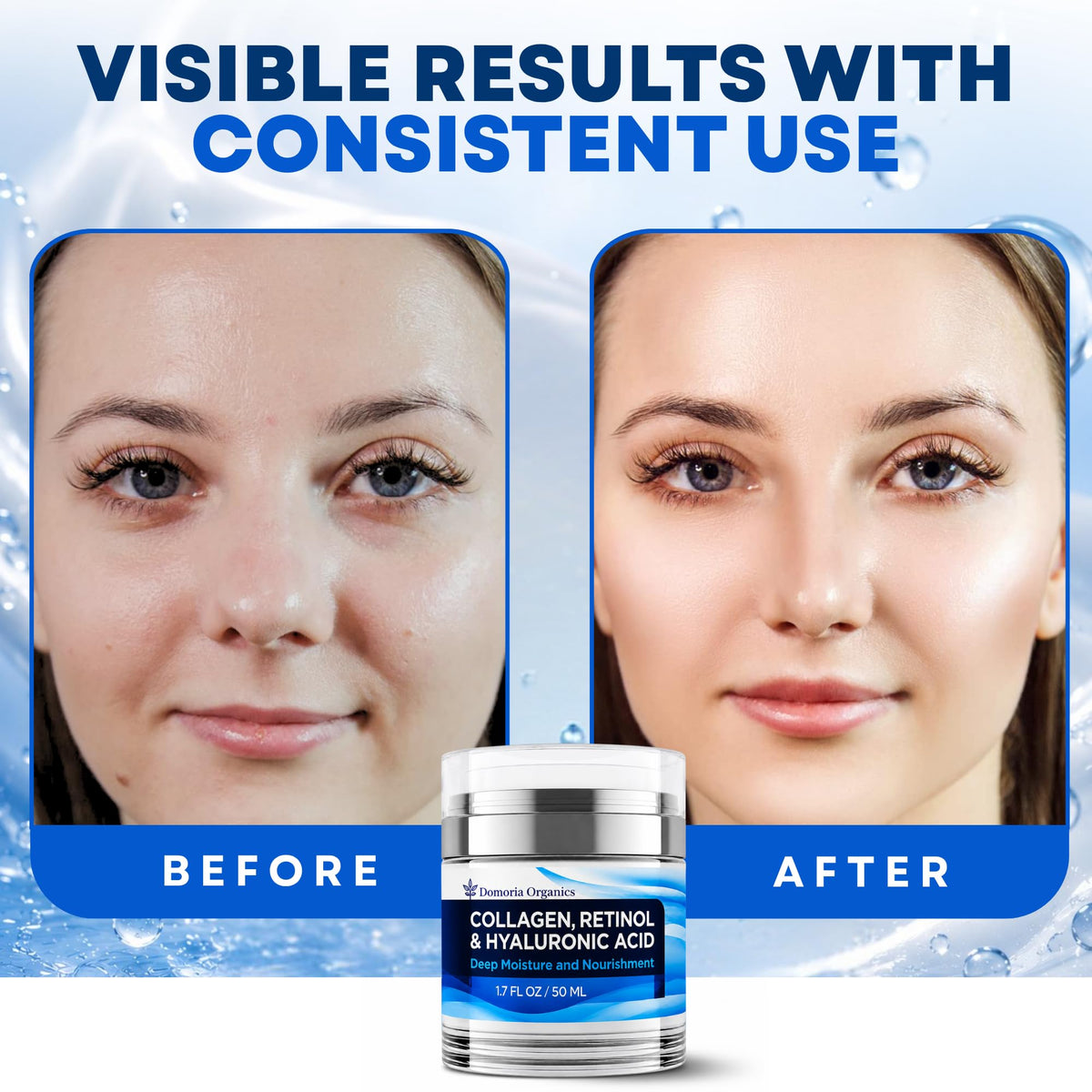 Domoria Organics applying cream to neck showing even coverage and skin-support benefit