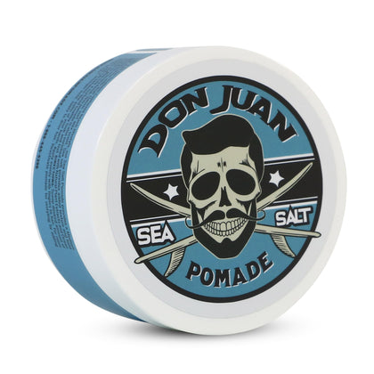 Don Juan pomade front jar shot showing brand and clean beach styling